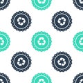 Green Recycle symbol label icon isolated seamless pattern on white background. Environment recycling symbol. Vector Royalty Free Stock Photo