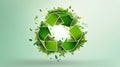 Green recycle symbol made out of leaves, nature\'s elements, white background with copy space. AI generated