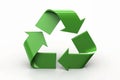 Green recycling icon with realistic shadow. 3d symbol isolated on white background. Shiny plastic three dimensional icon. Image is Royalty Free Stock Photo