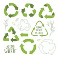 Green recycling sign. Vector reuse symbol. Perfect for ecological design, eco-friendly packaging. Zero waste lifestyle.