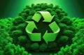 Green recycling symbol on lush mossy background, representing eco-friendliness and sustainability Royalty Free Stock Photo