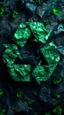 Green Recycling Symbol Surrounded by Rocks, Eco-Friendly Waste Management Concept Royalty Free Stock Photo