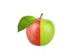 Green and red apple with leaf isolated on white background Royalty Free Stock Photo