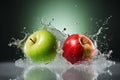 Green and red apples, water splash Royalty Free Stock Photo