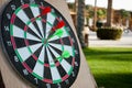 Darts ring with arrows. Green and red arrows in darts. Close up darts with arrows on background Royalty Free Stock Photo