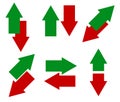 Green, red arrows in opposite direction. Up, down and left right