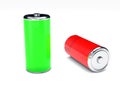 Green and red battery on white background