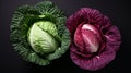 Green and red cabbage. Generative AI, Royalty Free Stock Photo