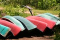 Green and Red Canoes Royalty Free Stock Photo