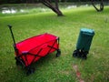 A green and a red Cart for using in camping ltravel Royalty Free Stock Photo