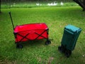 A green and a red Cart for using in camping ltravel Royalty Free Stock Photo