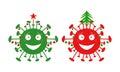 Green and red cartoon coronavirus bacteria with christmas tree, balls, and star Royalty Free Stock Photo