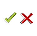 Green and red check mark icon. checkmarks flat line icons set. Vector illustration on white.