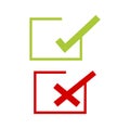 Green and red check mark icon. checkmarks flat line icons set. Vector illustration on white.