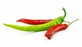 Green and Red Chili Peppers Isolated on White Royalty Free Stock Photo