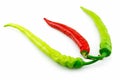 Green and Red Chili Peppers Isolated on White Royalty Free Stock Photo