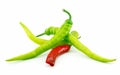 Green and Red Chili Peppers Isolated on White Royalty Free Stock Photo