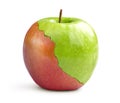 Green and red crack apple on white background Royalty Free Stock Photo