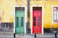 Green and red Doors in faro Royalty Free Stock Photo