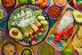 Green and red enchiladas with mexican sauces Royalty Free Stock Photo