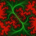 Green red fractal, flowers, lines playful geometries, abstract texture, graphics