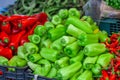 Green and Red fresh peppers from market Royalty Free Stock Photo