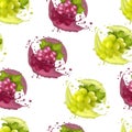 Green, red grapes, berry pattern. Bunch for vineyard or winery, 3d agriculture vitamins, juice or alcohol splash Royalty Free Stock Photo