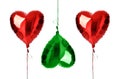 Green red heart balloons composition objects for birthday party isolated on a white