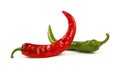 Green and red hot chili peppers close up on white Royalty Free Stock Photo