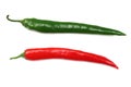 green and red hot chili peppers isolated on white background. top view Royalty Free Stock Photo
