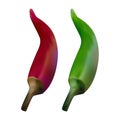 Green and red hot natural chili pepper pod realistic vector illustration. Royalty Free Stock Photo