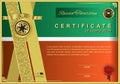 Green red official certificate with wafer, emblem, gold design elements