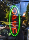 Green and red open sign neon Royalty Free Stock Photo