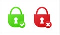 Green and red padlock with checkmark and cross