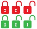 Green and red padlock web icon set, vector illustration Royalty Free Stock Photo