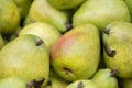 Green red pears for sale at city market Royalty Free Stock Photo