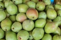Green red pears for sale at city market Royalty Free Stock Photo