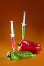 Green and red pepper research metaphor Royalty Free Stock Photo