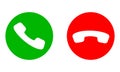 Green and red phone button. Buttons for answering and rejecting a phone call. Vector illustration EPS 10 Royalty Free Stock Photo
