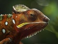 a green red pigmented chameleon in the nature