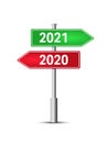 Green and red pointers with inscriptions 2020 and 2021