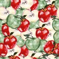 Green, red and sliced apples seamless pattern