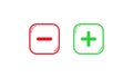 Red and green square outlines with plus and minus signs Royalty Free Stock Photo