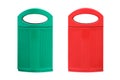 green and red street trash bins isolated on white background