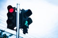 Green and red traffic lights for pedestrians Stop to allow pedestrians to cross the street. On a white sky background Royalty Free Stock Photo