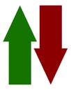 Green red up down arrow icons. Vertical arrows in opposite dir Royalty Free Stock Photo