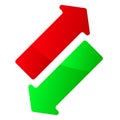 Green and red up and down arrow. Arrow pointing upwards, downwards