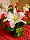 Flower bouquet green red white Christmas lily