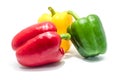 Green red and yellow bell peper on white background. Royalty Free Stock Photo