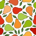 Green, Red, Yellow Pear Seamless Endless Pattern. Red Pear Fruit. Home Brew. Autumn or Fall Vegetable Harvest Collection. Realisti Royalty Free Stock Photo